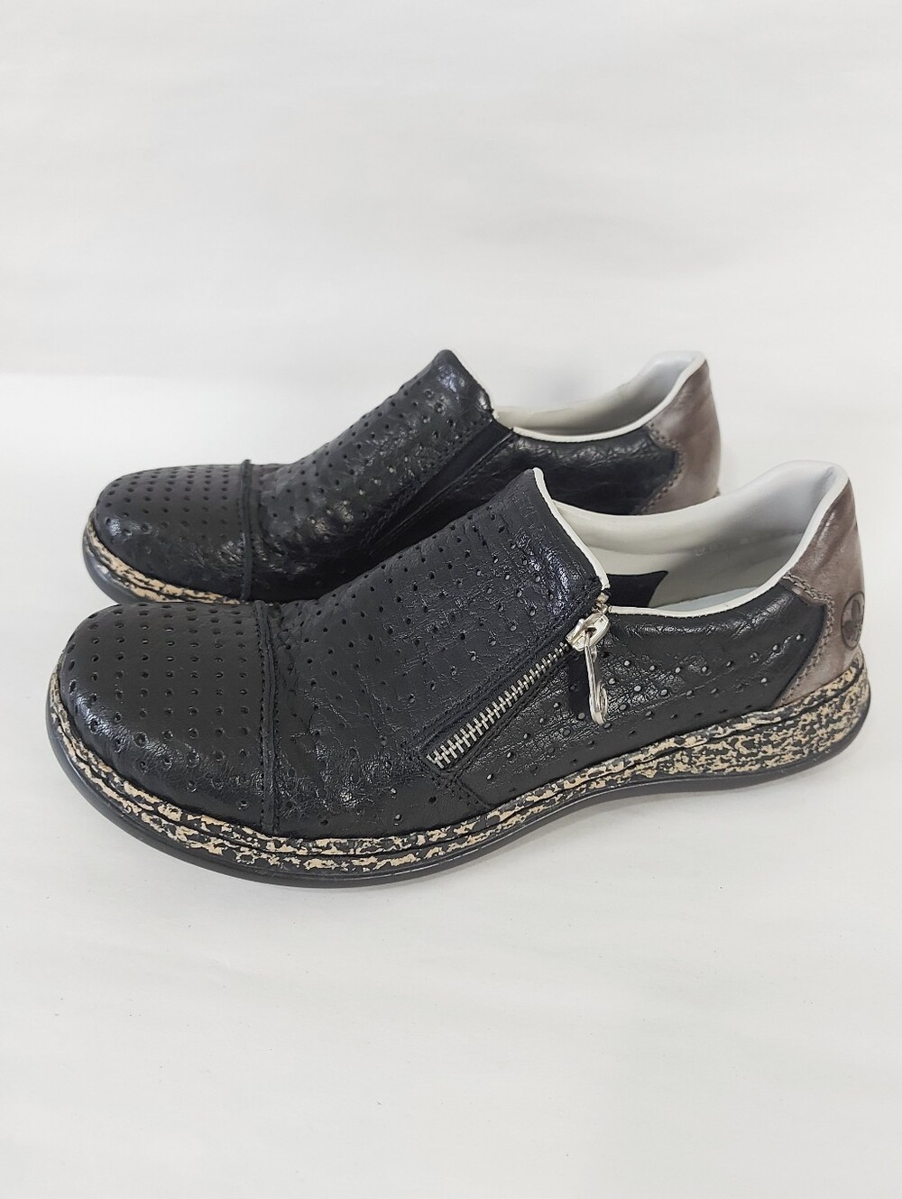 Rieker Women Comfy Perforated Leather Zipper Antistress‎ Slip-on Sneakers EU 40